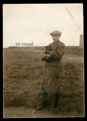 Dackel Welpe auf Arm von Jungmann - 1910er - Hund Teckel Dachshund - Foto 8x11cm