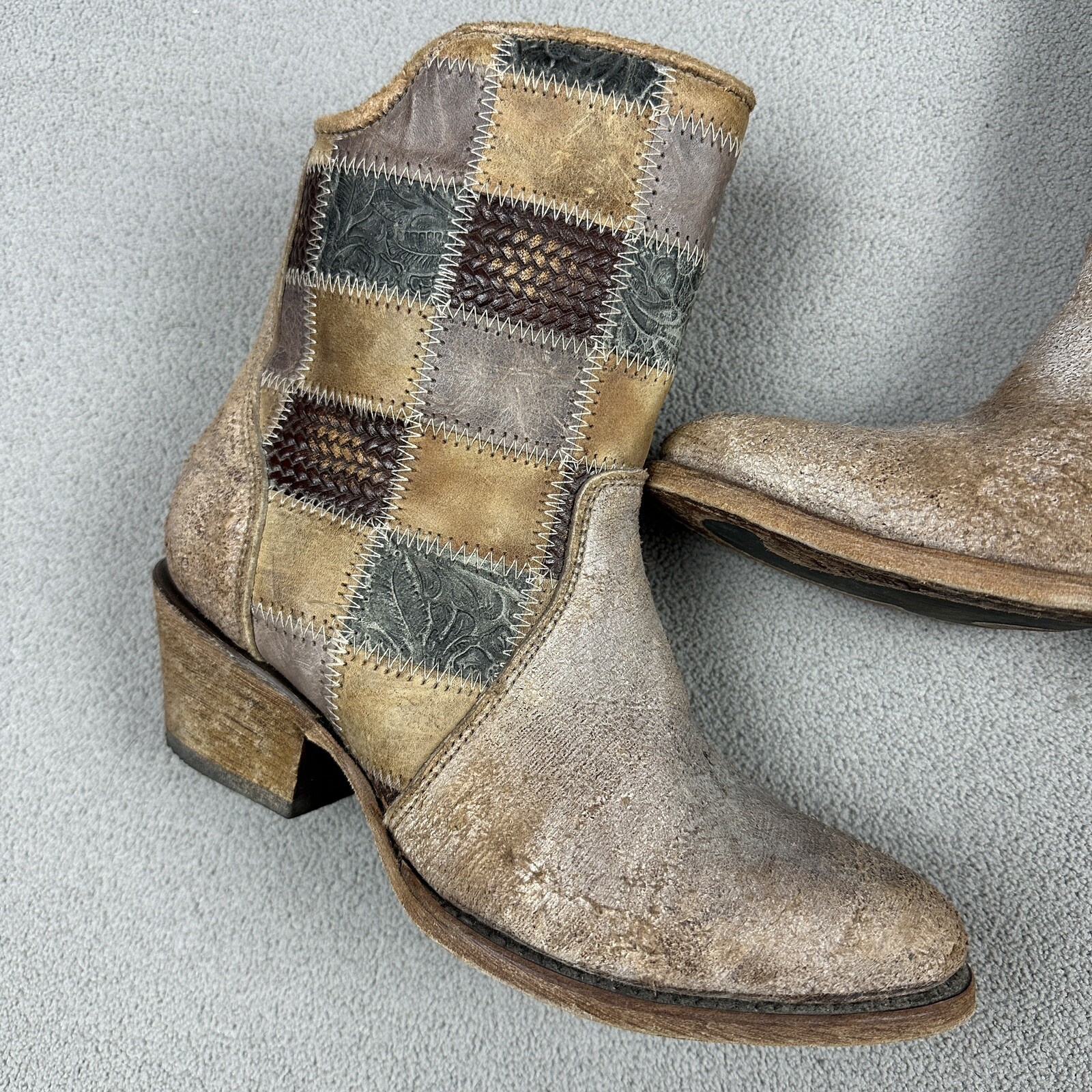 Corral Vintage Brown Patchwork Leather Short West… - image 3