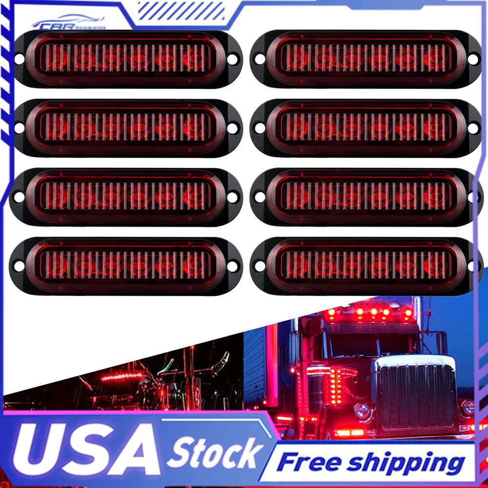 8PC Red LED Side Marker Clearance Lights for Trucks Trailers Lorries Boats