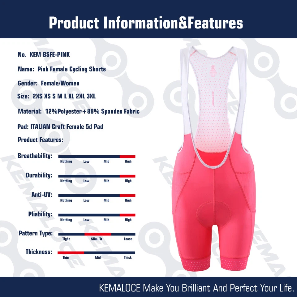 KEMALOCE Cycling Bib Shots Women Pink&Black&Blue Padded S-3XL Summer Bike Shorts - Image 3 of 4