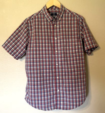George Men's Blue Red Plaid Short Sleeve Classic Fit Button Down Shirt Size M