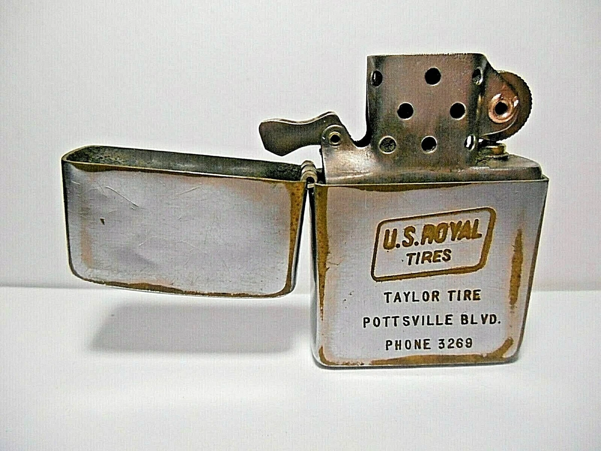 VINTAGE 1950'S ZIPPO PAT #2517191 CIGARETTE LIGHTER - TAYLOR TIRE US ROYAL TIRES
