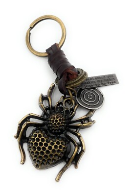 Schlüsselanhänger Spinne Ungeziefer Insekt ekelig bronze Leder Anhänger Keychain