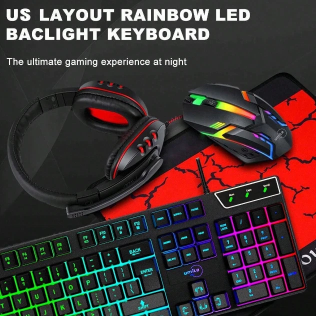 Four-piece T-WOLF Gaming Keyboard Wired LED RGB Backlight Bundle for PC Gamers - Image 2 of 4