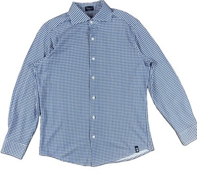 Drumohr Men s Button Up Shirt Size L Blue White Star Check Pure Cotton Italy