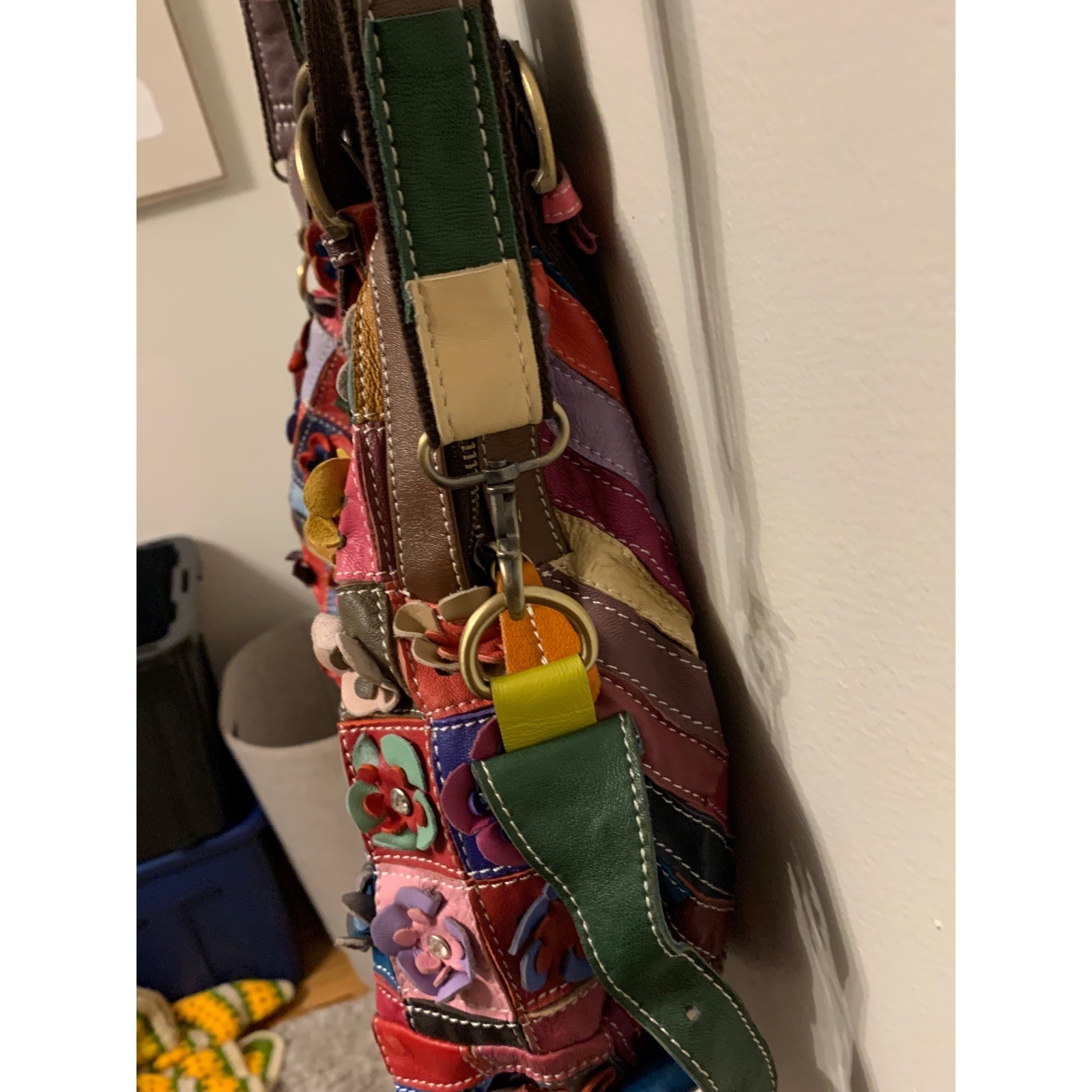 Boho Patchwork pLeather Flower Shoulder Bag Multi… - image 5