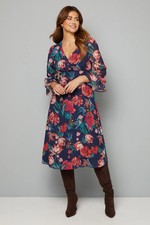 Wallis Navy Fit & Flare Dress Womens Daywear Dresses