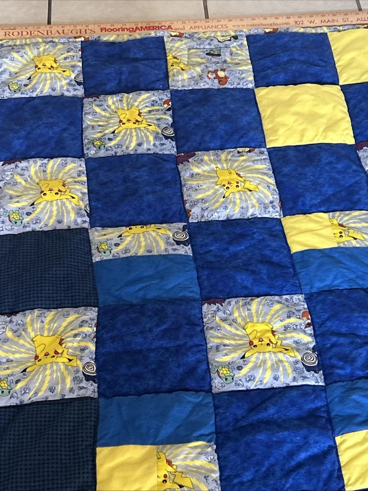 Vintage Pokemon Handmade Patchwork Quilt  Throw Blanket Vintage 35”x62” - Image 4 of 4