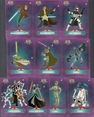 STAR WARS CLONE WARS TOPPS CARTOON 2004 FULL 10 DIE-CUT STICKER CARD CHASE SET