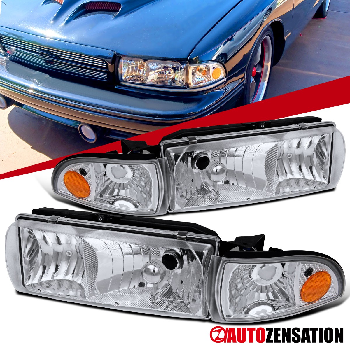 Fit 1994 1995 1996 Chevy Impala Headlights Headlamps+Corner