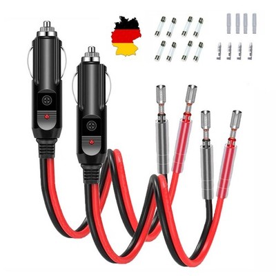2Pack 12V 15A Fused Car Cigarette Lighter Adapter Power Male Plug with Leads DE