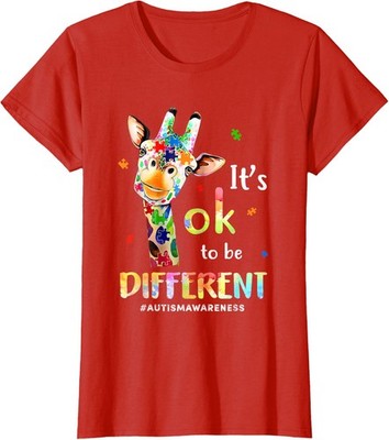 Cute Giraffe Autism Awareness Its Ok To Be Different Ladies' Crewneck T-Shirt