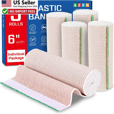 AZEN Premium 5 Pack Elastic Bandage Wrap 6 Inch Compression Wrap Latex-Free USA 