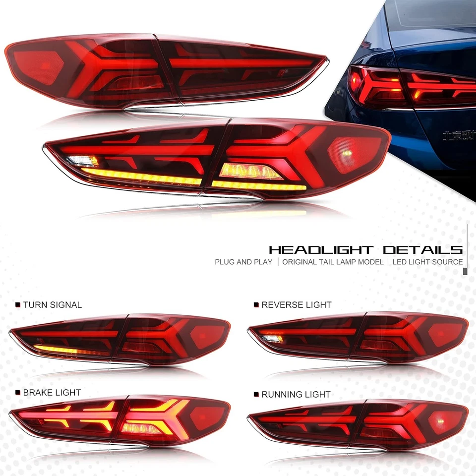 Par de luces traseras LED rojas secuenciales DRL para Hyundai Sonata 2018 2019 Foto 2 de 4