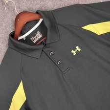 Under Armour Mens HeatGear Loose Fit Polo Shirt Gray Yellow Large Short Sleeve