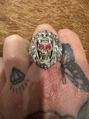 King baby Lion Head Skull Ring 925. Silver/Gold Tone