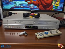 APEX DigitalADV-3850 VCR DVD Combo Player OEM Remote Cables Manual Serviced A 