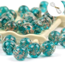 20 PCS Fruit Green Luminous Glass Beads， Glow in the Dark Beads 8Mm Gold Sand ro