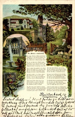 LITHO GRUSS AUS HEISTERBACH RHEIN SIEG KR. RUINE 4 BILD COL. 1903 WESTFALEN - Bild 1 von 2