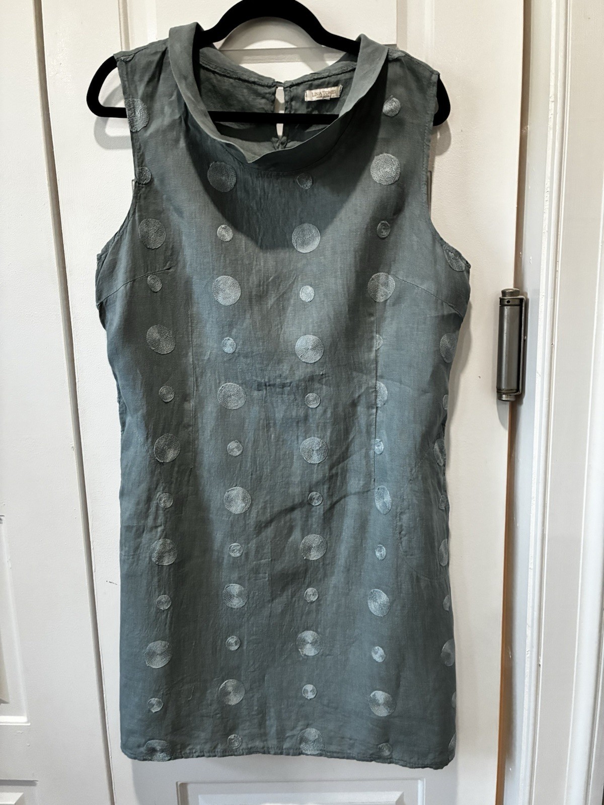 Lima Tomei Linen Dress, Size XL, Embroidered, Sage Green, Made In Italy