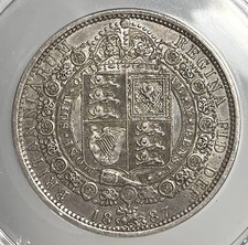 1887 Half Crown Silver England 1/2C ANACS AU50 Victoria Coin Great Britain .925