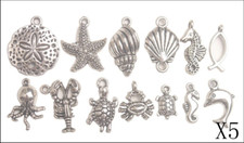 65PCS Antiqued Silver Metal Sea Animal Charms for Jewelry Making