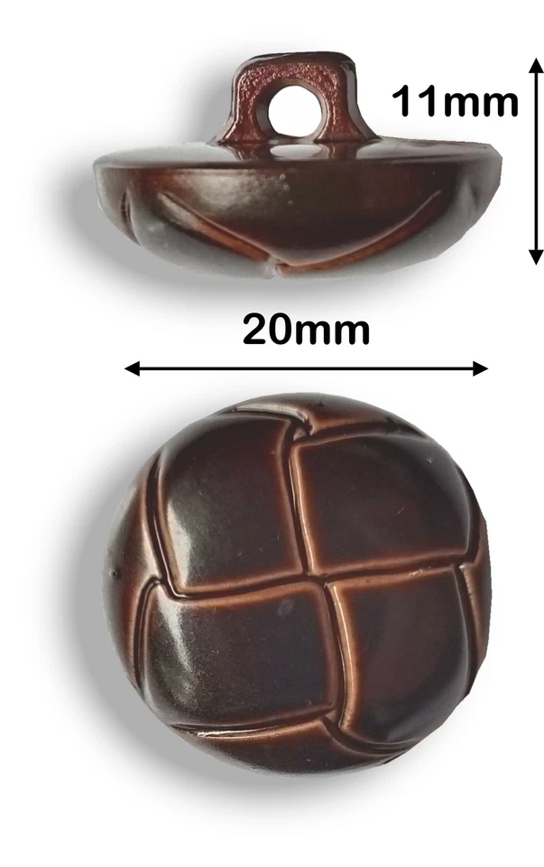 20mm size 32L ARAN, FOOTBALL chocolate brown leather effect resin shank buttons - Image 2 of 3