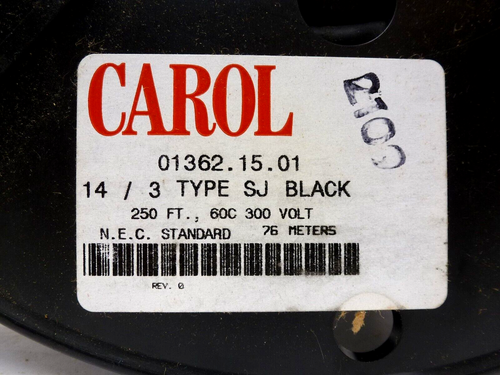 CAROL 14/3 BLACK TYPE SJ Junior Service Cord 14AWG 3 Cond. 300V *by the foot* - Picture 2 of 11