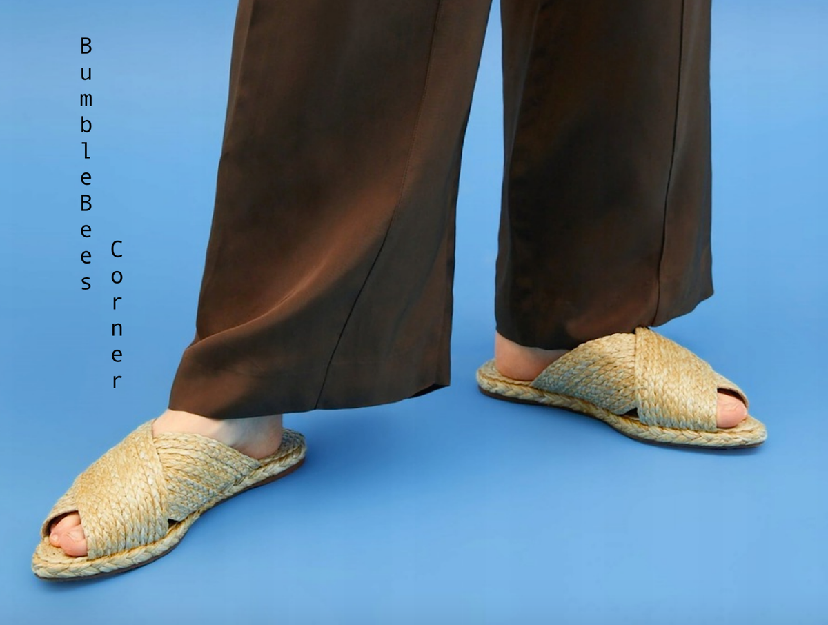 ZARA Slide Sandals NATURAL RAFFIA Flats BRAIDED CROSS STRAP Shoe