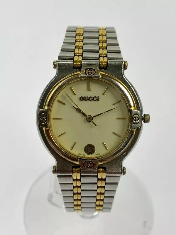 Montre Gucci 9000M QZ cadran ivoire date quartz fonctionne bien ! Avec boite