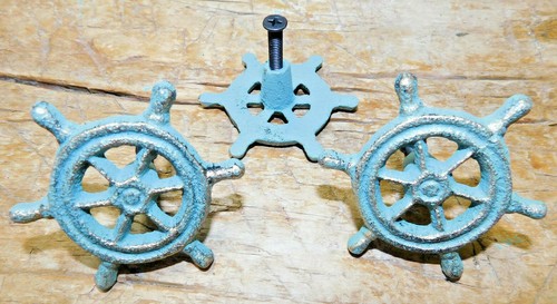 12 Cast Iron NAUTICAL SHIPSWHEEL Style Drawer Pull, Handle Door Handles Beach - Picture 2 of 2