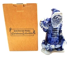Rowe Pottery SANTA WITH PENGUINS 2001 Annual Salt Glazed Figurine 11" Tall + Box