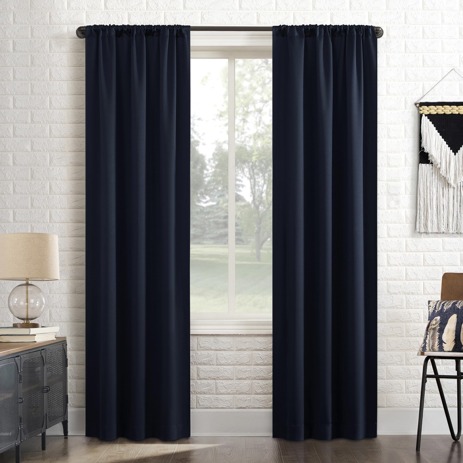 Bergen Theater Blackout Rod Pocket Curtain Panel 40x96 Navy