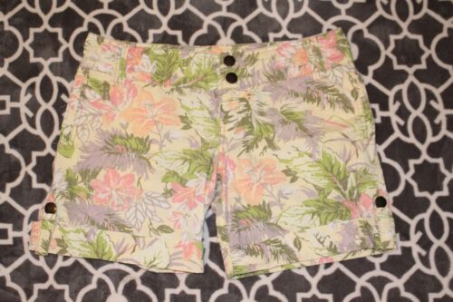 ✅Mossimo Supply Co Junior 11 gelb rosa Hawaii Blumen niedrige Leibhöhe Shorts Taschen