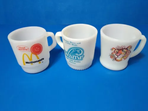 Fire King Wamr AM Radio,McDonald's,Tiger Mug Coffee Cups 1970s Lot Of 3