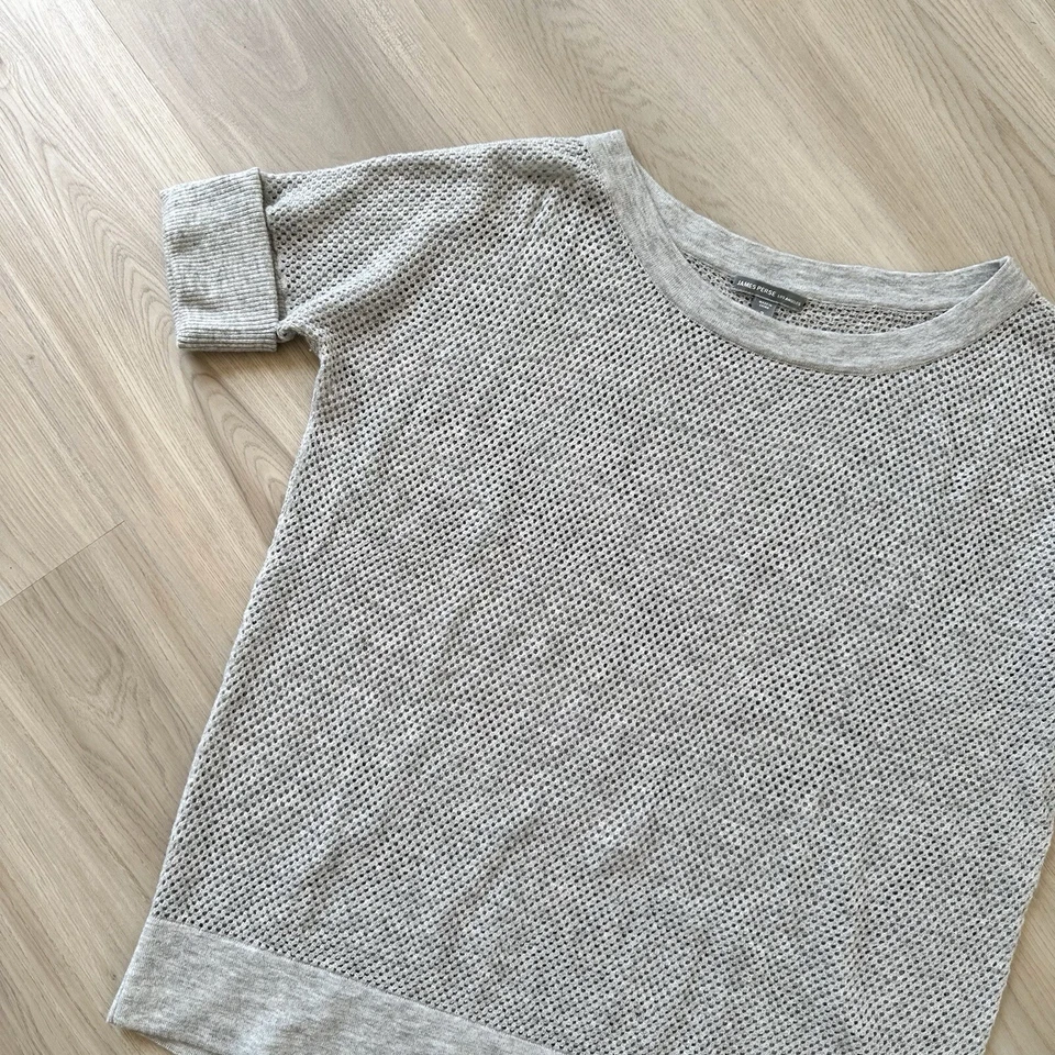 JAMES PERSE Waffle Knit Semi-sheer Short Sleeve Sweater Wool Cashmere size L - Imagem 3 de 4