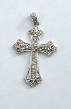 10K Solid White Gold 0.30 TCW Diamond Cross Pendant lot2038