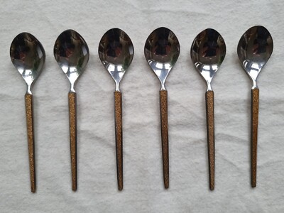 Vintage WIRTHS Kaffeelöffel mit Goldgriff x 6 Edelstahl Besteck