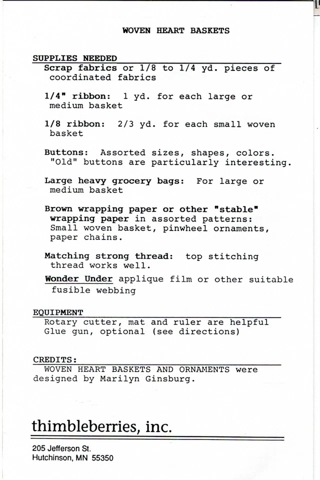 "Heart Baskets" Thimbleberries Sewing Craft Pattern MG-9116 + Ornaments NEW FF - Image 2 of 4