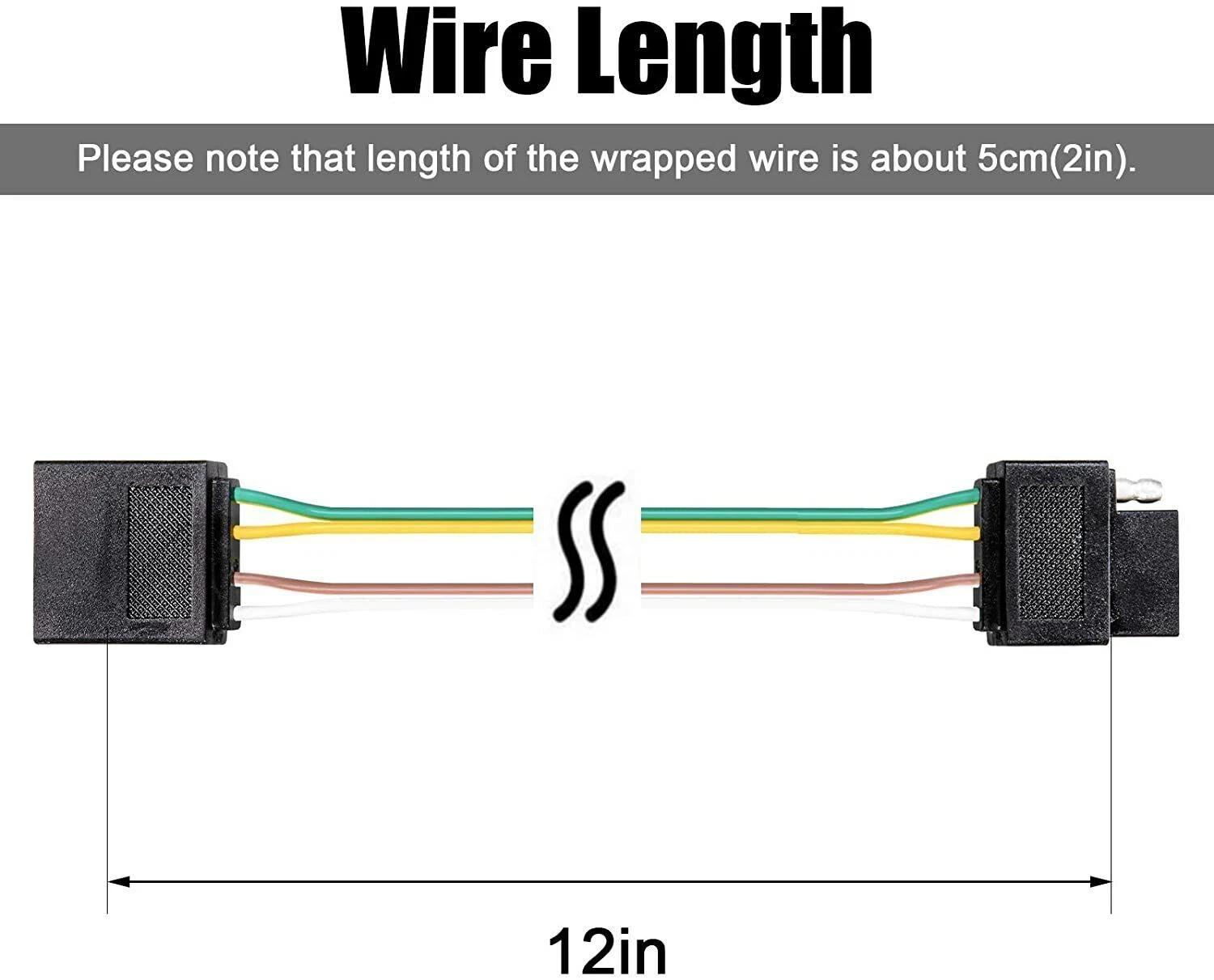 2ft 4-Pin Trailer Light Plug Wiring Harness Extension 18 AWG Flat Wire Connector