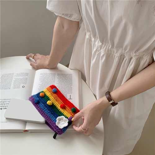 3 Count Rainbow Coin Purse Knitted Wallet Change Bag - Picture 4 of 12