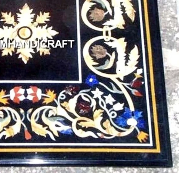 18" Console Table Marble Traditional Marquetry Inlay Square Beautiful Real Art - Image 2 of 4