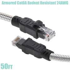 50FT Cat6A RJ45 Network LAN Armored Slim Patch Cable Rodent Resistant 24AWG Gold