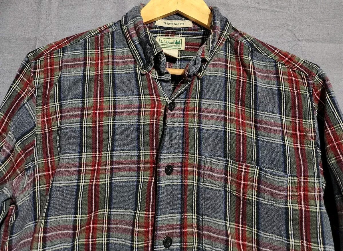L.L.Bean Mens Traditional Fit Midweight Plaid Flannel Long Sleeve Shirt for Hiking