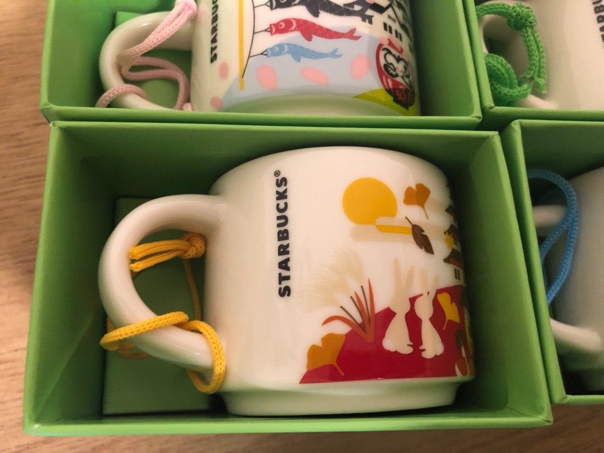 Japan set of 5 Starbucks mini Mug 2oz ORNAMENT You Are Here Spring