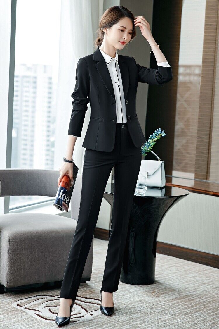 Black Pantsuit for Women, Black Formal Pants Suit Set for Women