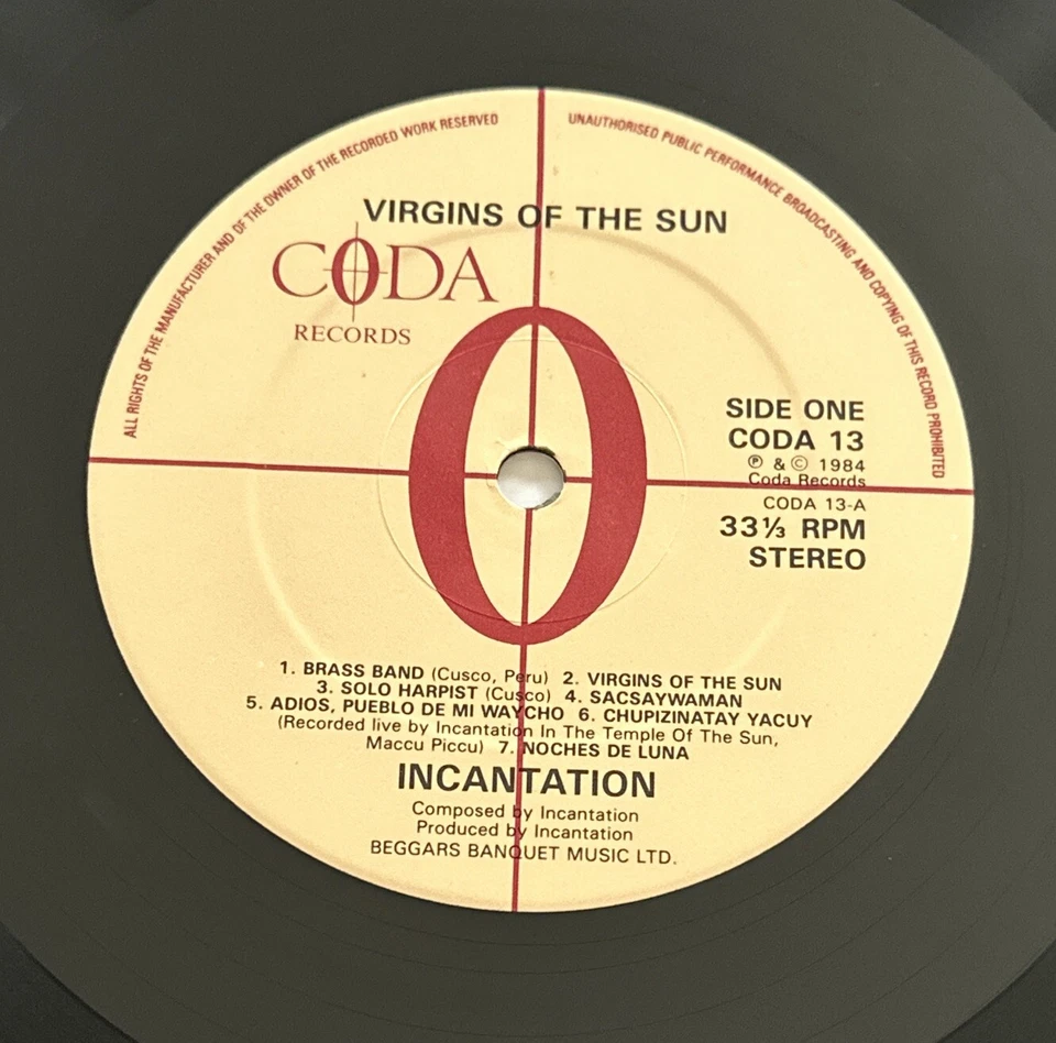 Incantation ‎– Virgins Of The Sun Vinyl LP 33rpm 1984 Coda Records ‎ EX / VG+ - Image 4 of 4