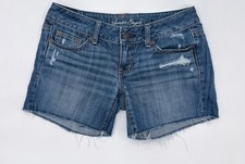 American Eagle Shorts Womens 4 Blue Denim Distressed Cutoff Altered Waist
