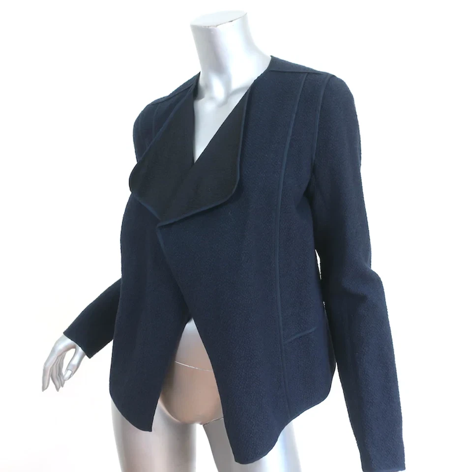 Vince Draped Front Jacket Navy Cotton Boucle Size Medium - Image 2 of 4
