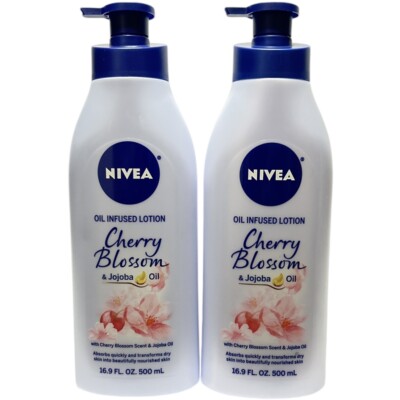 2 NIVEA Oil Infused 16.9 fl. oz. Cherry Blossom & Jojoba Oil Body Lotions Pump